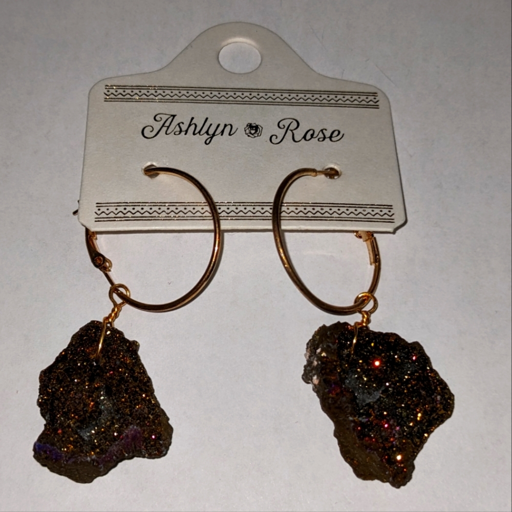 NWT Bronze Gold Shimmering Broken Stone Hoop Earrings